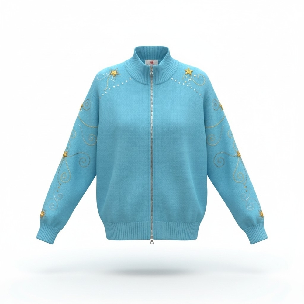 Quacker Factory Sky Blue Cardigan with Yellow Star Embellishments